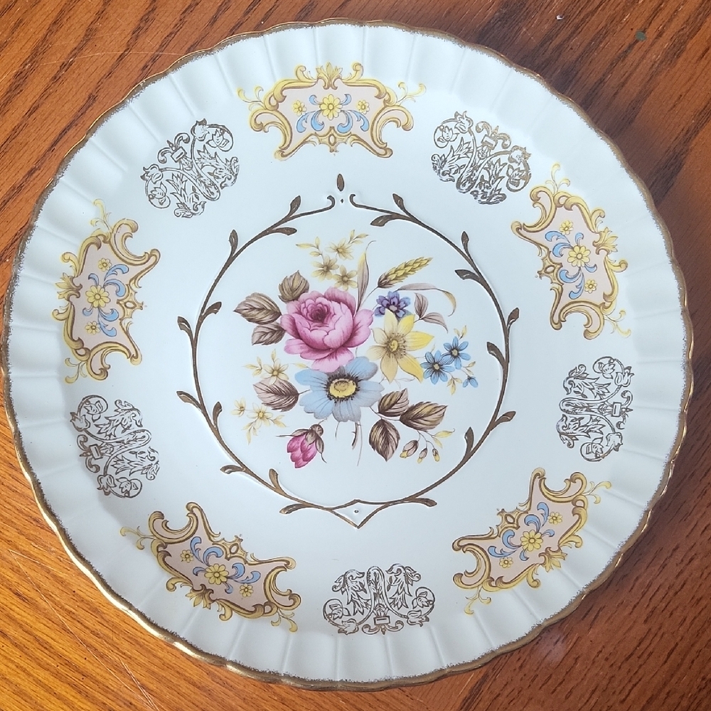 Avon l Floral Decorative Plate with Gold Accents